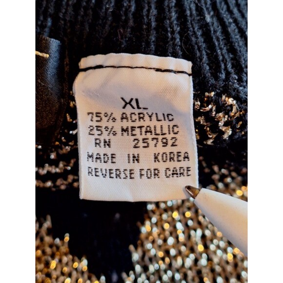 VTG Pullover Sweater Metallic Gold/Black Diamond Pattern Maurada Collections XL - Picture 7 of 14